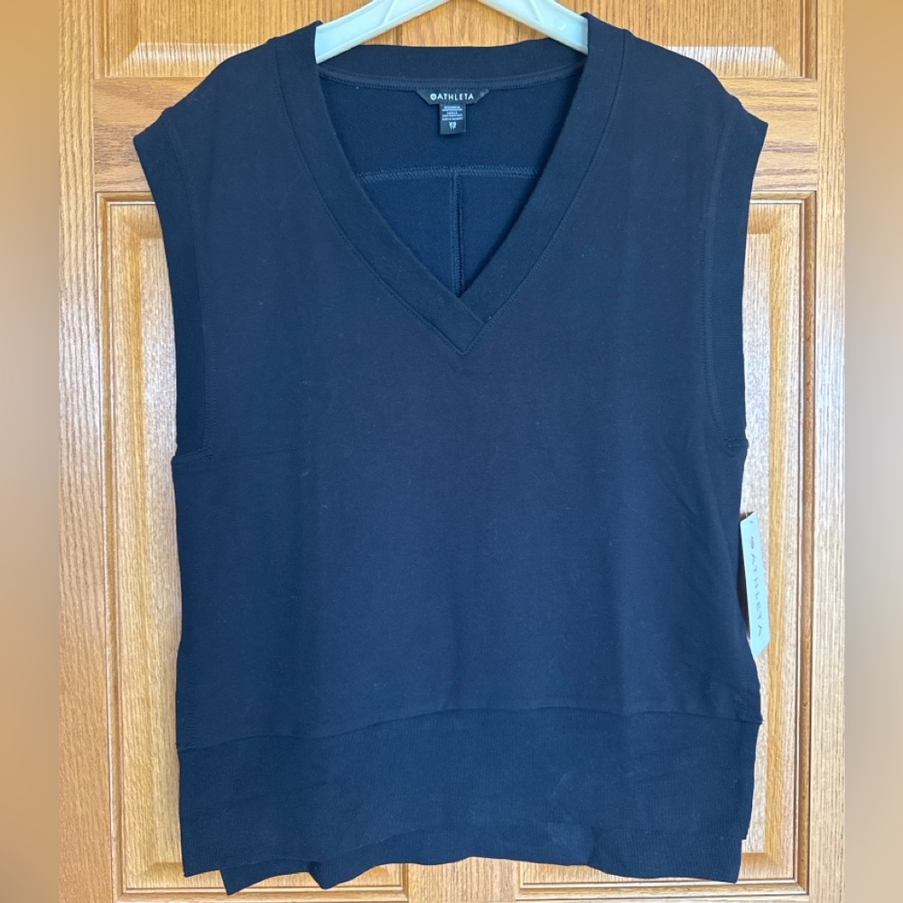 NWT Athleta Black Retroterry V-Neck Sweatshirt Tee XS